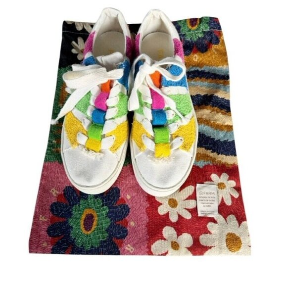 Farm Rio Women's Sz 8 Rainbow Terry Flatform Sneakers Pink Green Blue - Picture 14 of 14